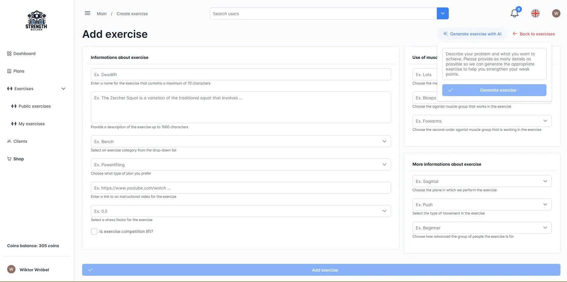Strengthbuilderplatform edycja ćwiczenia